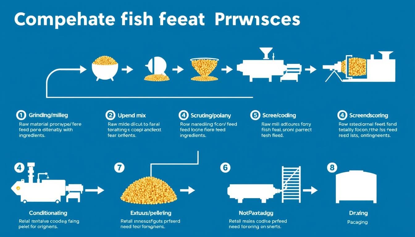 Complete fish feed pellet production process from raw materials to finished pellets Complete fish feed pellet production process from raw materials to finished pellets