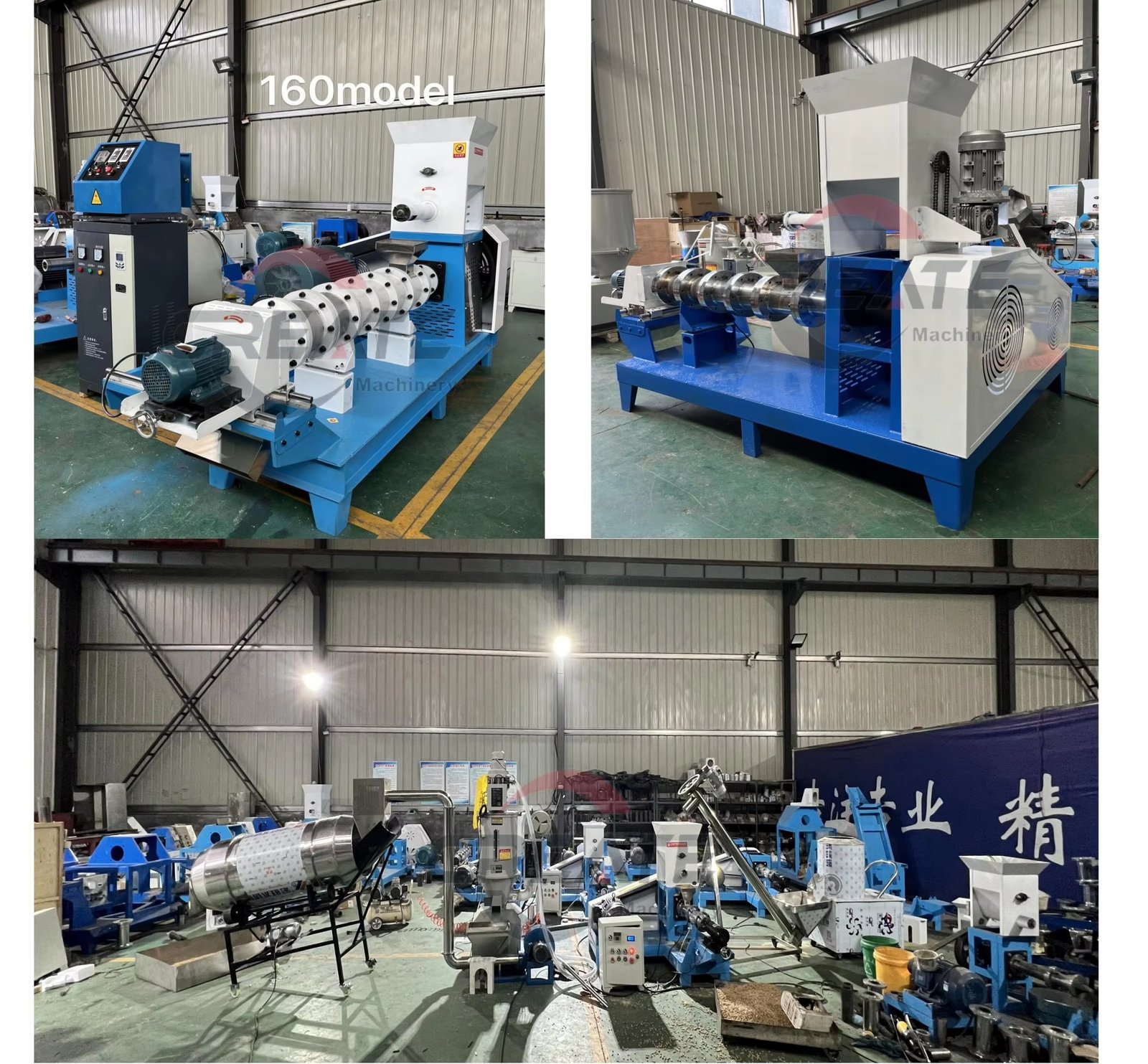 Different sizes of diesel feed pellet machines showing capacity range