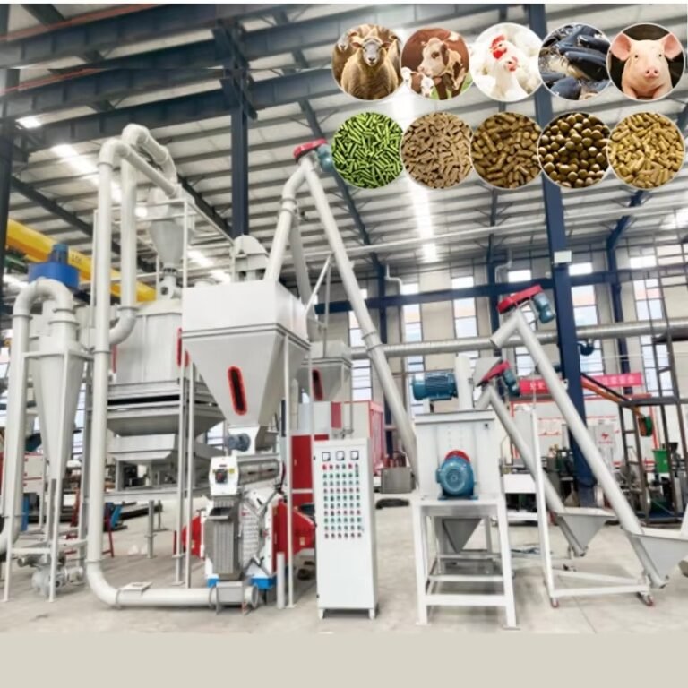 Industrial feed pellet machine processing roughage for cattle in Nigerian farm setting