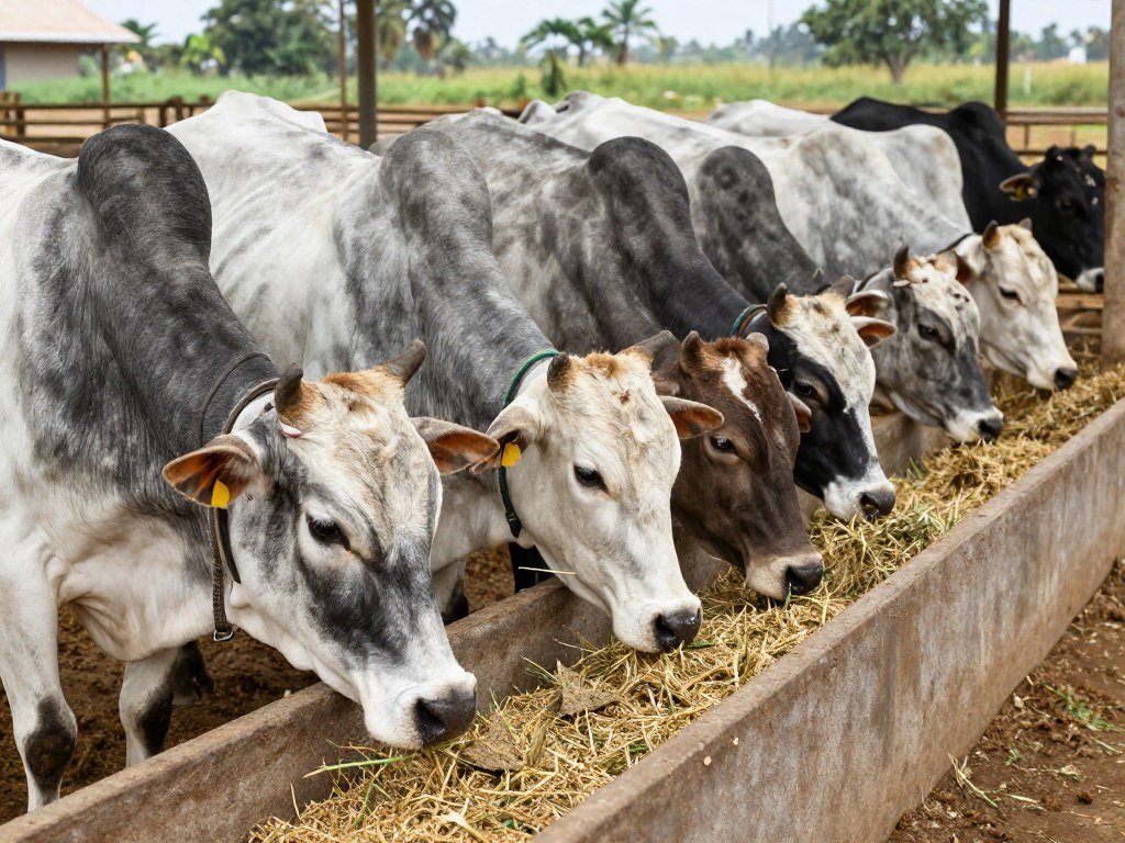 Cattle consuming grass pellets produced by MAIKONG machines