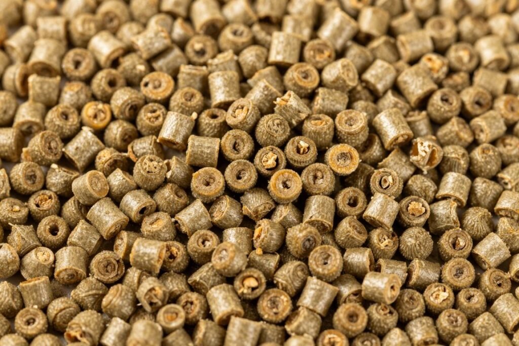 Close-up of high-quality rabbit feed pellets produced by MAIKONG rabbit pellet machine