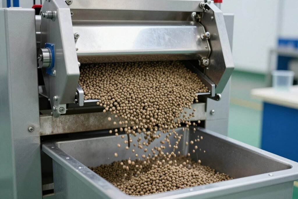 Fish feed pellet machine producing floating aquaculture feed pellets
