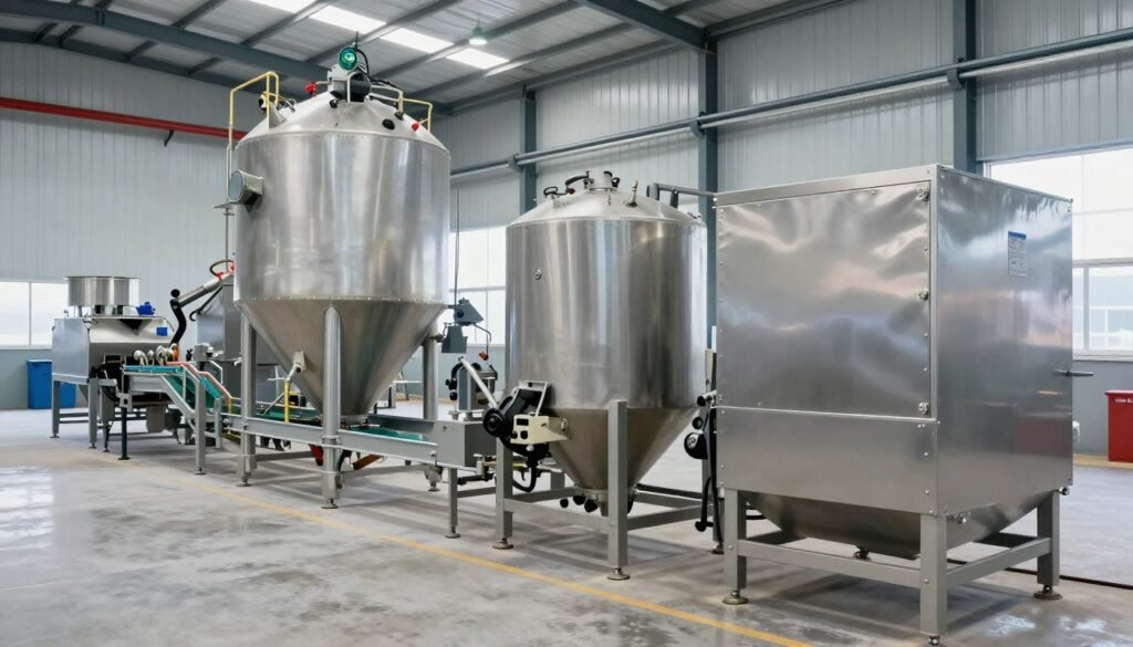 Fish feed pellet production line showing complete manufacturing process Fish feed pellet production line showing complete manufacturing process