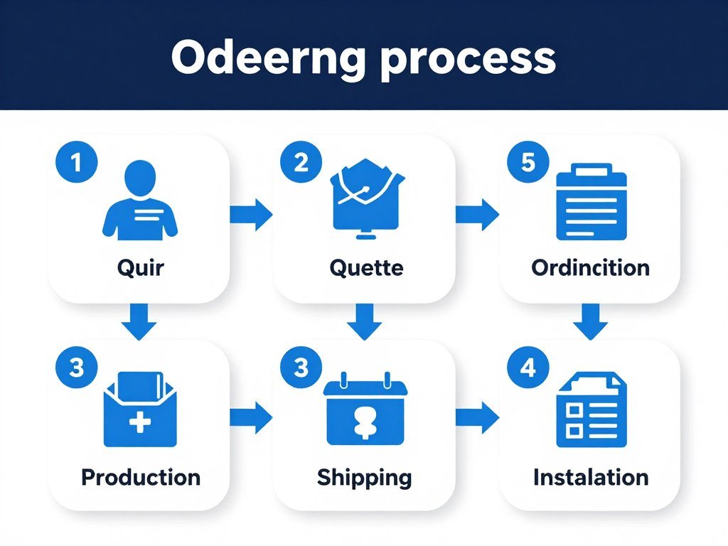 Step-by-step ordering process infographic for feed machine equipment