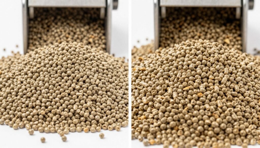 Comparison of feed pellets quality showing proper maintenance results