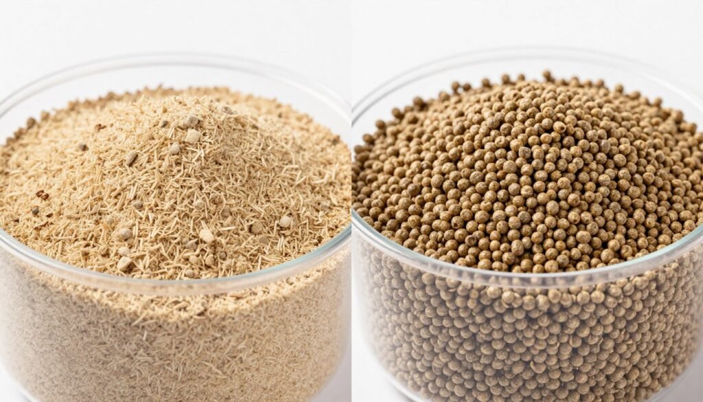 Comparison of loose feed mash versus uniform feed pellets in containers