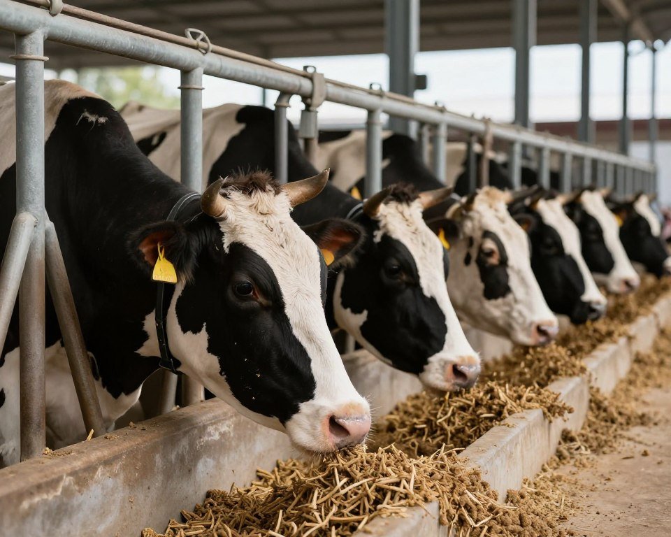 Dairy cows in Kaduna eating pelleted feed showing improved health