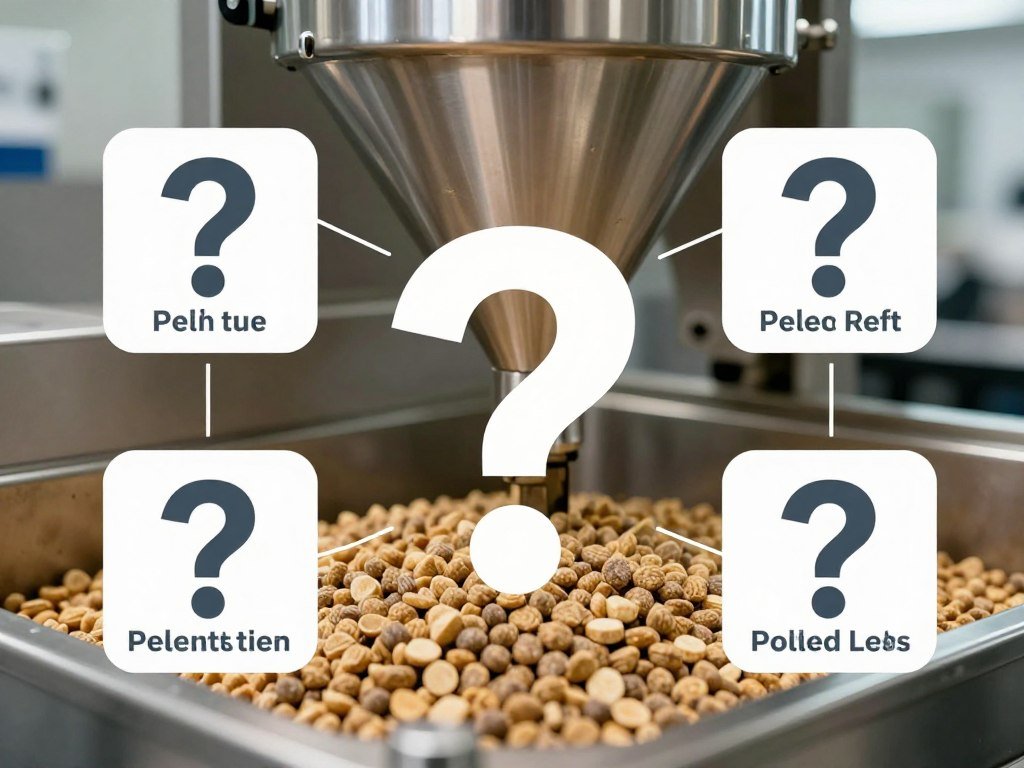 FAQ concept image with question marks and pellet machine