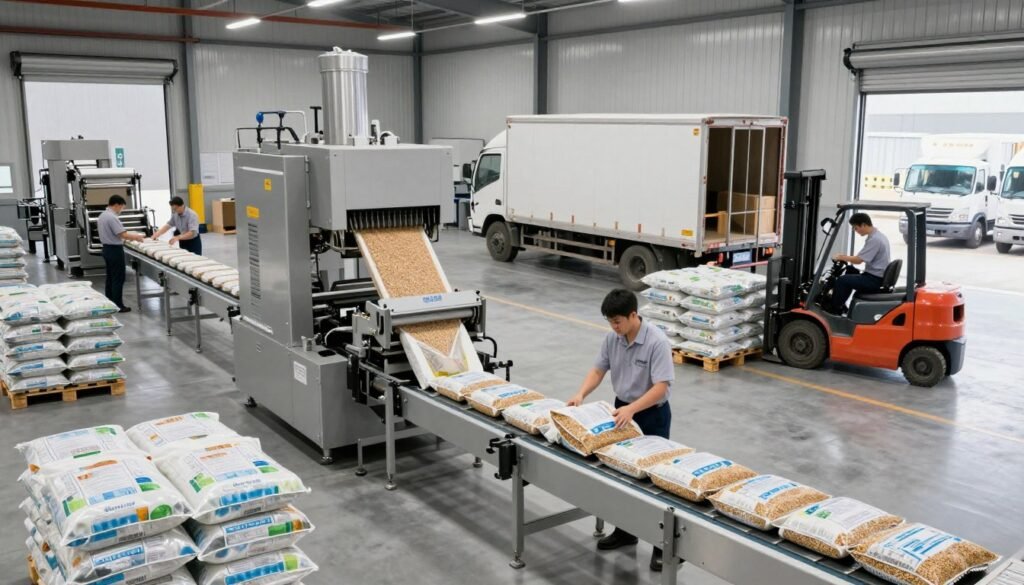 Industrial feed pellet packaging and distribution operation in Nigerian facility