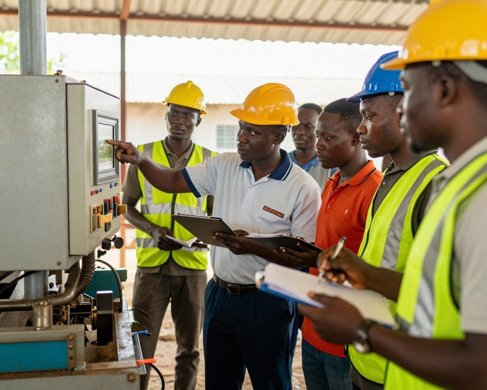 MAIKONG technician training Nigerian operators on feed pellet machine