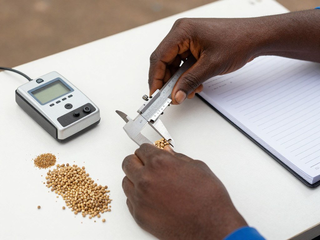 Manual quality testing of feed pellets in small Nigerian operation