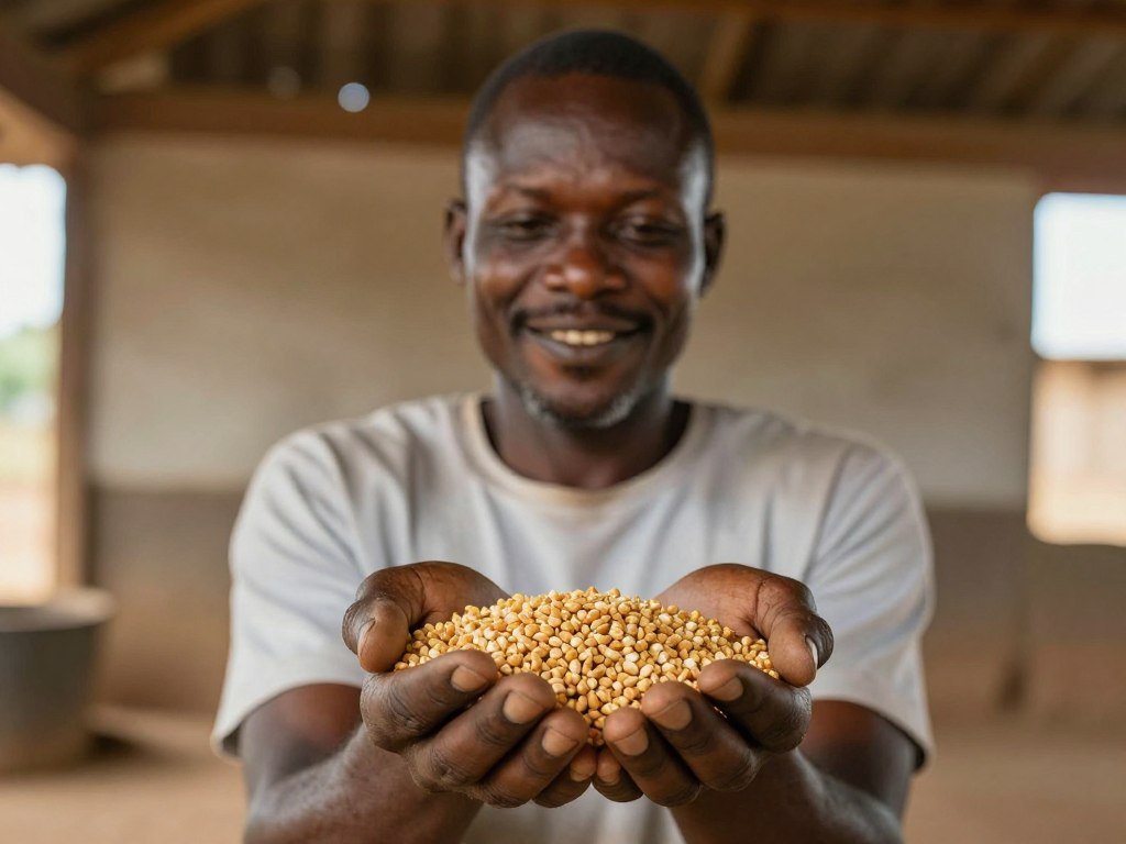 Mr. Adebayo inspecting feed pellet quality from his machine