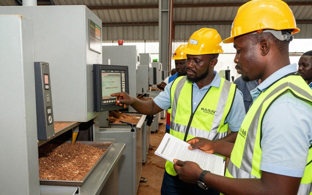 Operator training session with MAIKONG pellet machine