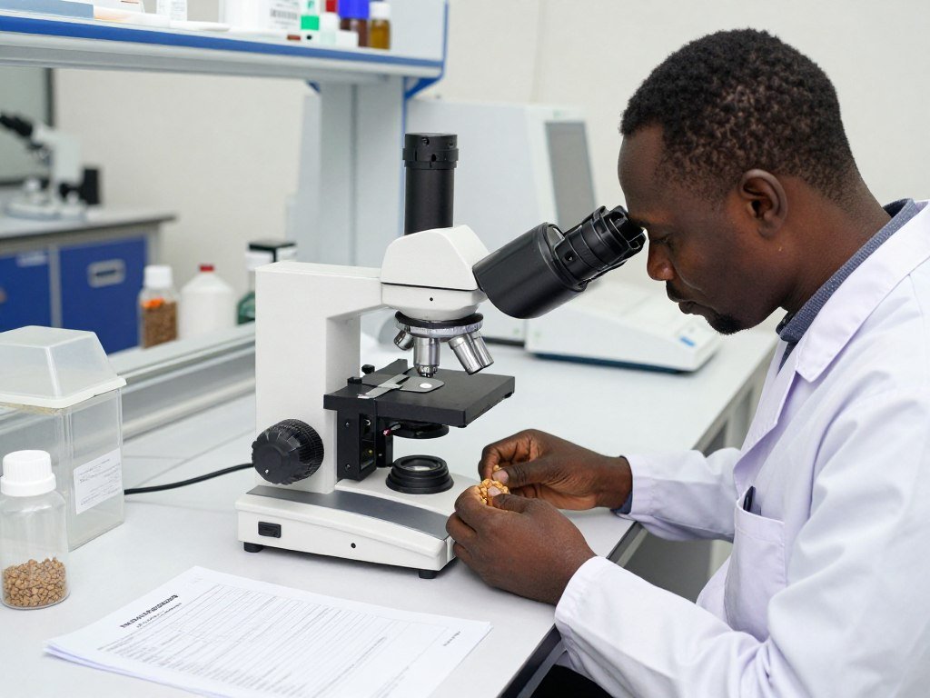 Quality control testing of feed pellets from production line