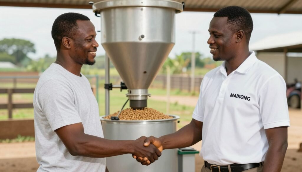 Satisfied Nigerian customer shaking hands with MAIKONG representative