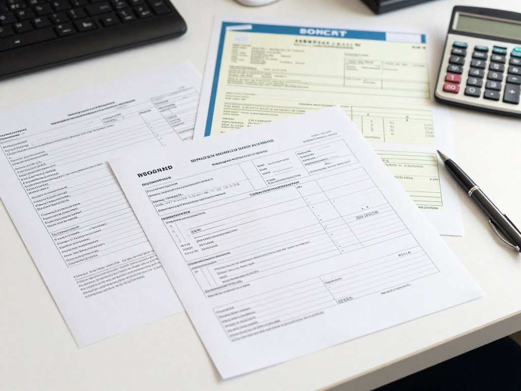 Stack of import documentation papers with customs stamps and forms