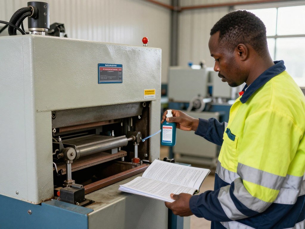Trained operator performing routine maintenance on MAIKONG feed pellet machine Trained operator performing routine maintenance on MAIKONG feed pellet machine