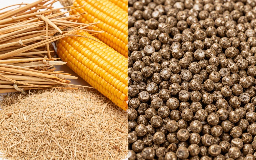 Agricultural waste materials and finished biomass pellets Agricultural waste materials and finished biomass pellets