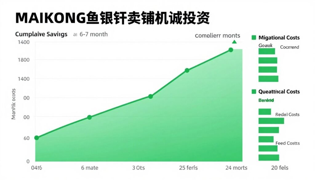 Graph showing monthly savings and payback period for fish feed machine investment Graph showing monthly savings and payback period for fish feed machine investment