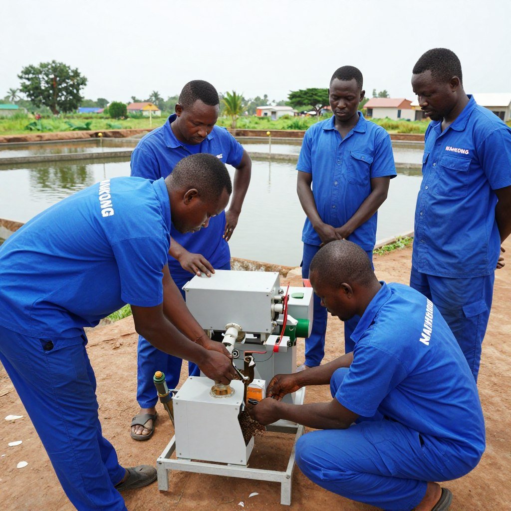 MAIKONG installation team setting up fish feed production line in Nigeria MAIKONG installation team setting up fish feed production line in Nigeria