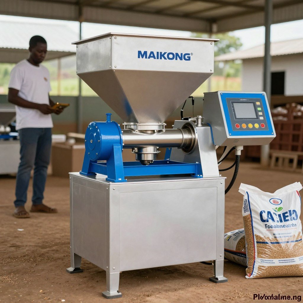 MAIKONG small-scale catfish feed pellet machine in Nigerian farm setting